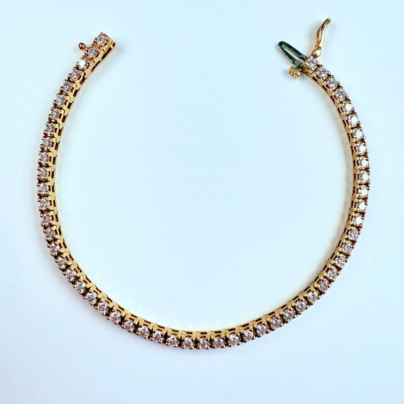 Estate 14K Solid Yellow Gold 3.75 TCW Natural Diamond 3mm Tennis Bracelet - Picture 3 of 12